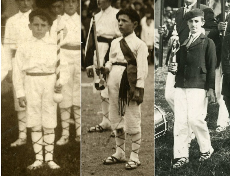 Dantzari-txikiak buruzagi-makilarekin 