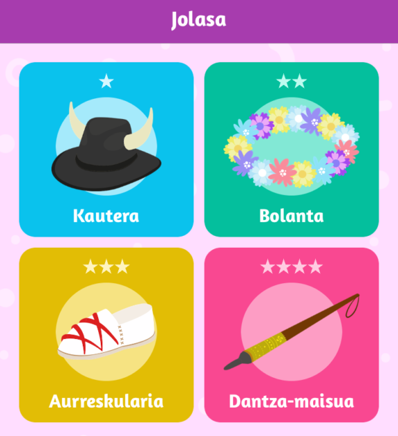 Euskal dantzari buruzko galdera-erantzun jokoa Soka erakusketaren aplikazioan