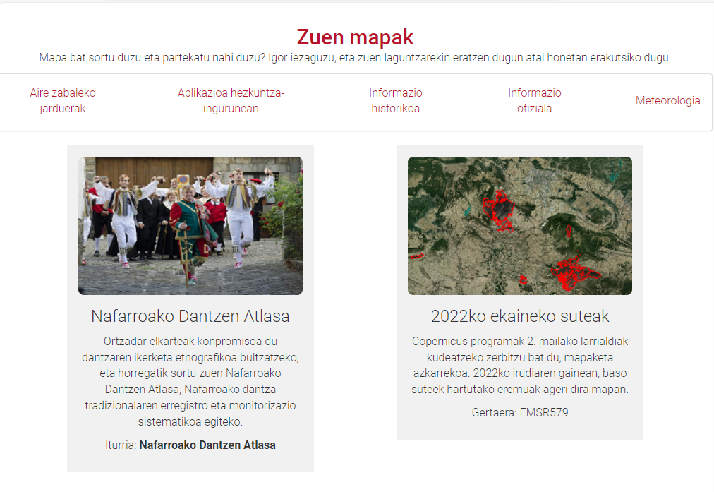 Nafarroako Dantzen Atlasaren mapa Nafarroako Geoportalean