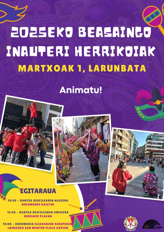 2025eko Beasaingo Inauteri herrikoiak datorren larunbatean (martxoak 1) 2025eko Beasaingo Inauteri herrikoiak datorren larunbatean (martxoak 1)