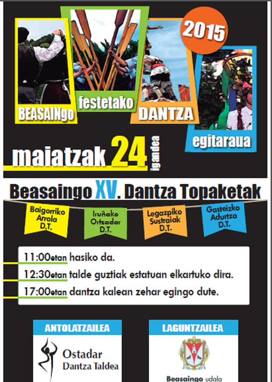 Beasaingo Dantza Topaketen XV. eguna datorren igandean (maiatzak 24) ospatuko da