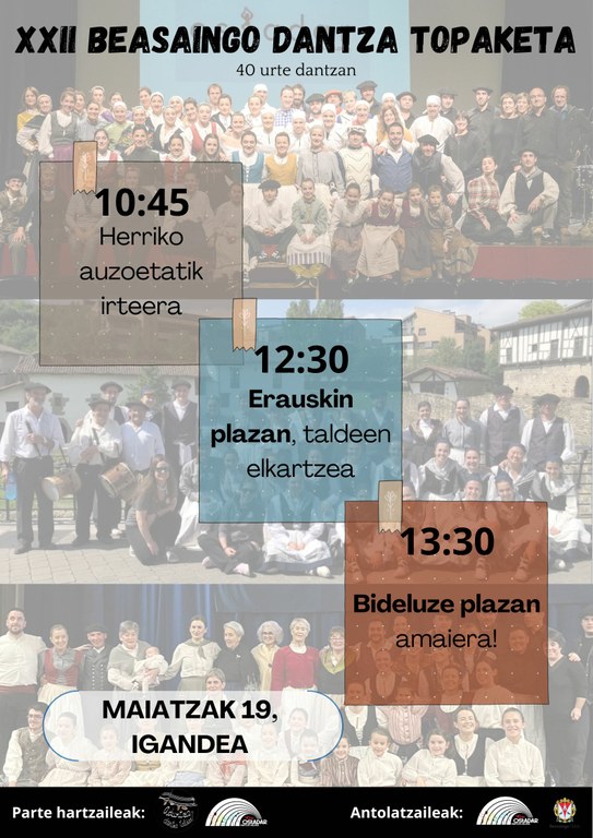 Elkarrekin eta elkarrentzat, jarrai zagun dantzan. Beasaingo Dantza Topaketen XXII. eguna (2024-05-19) Elkarrekin eta elkarrentzat, jarrai zagun dantzan. Beasaingo Dantza Topaketen XXII. eguna (2024-05-19)
