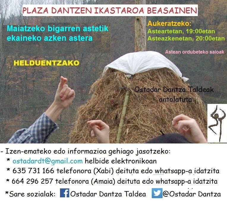 Plaza dantzen ikastaroa maiatzetik ekainera Ostadar Dantza Taldearen eskutik