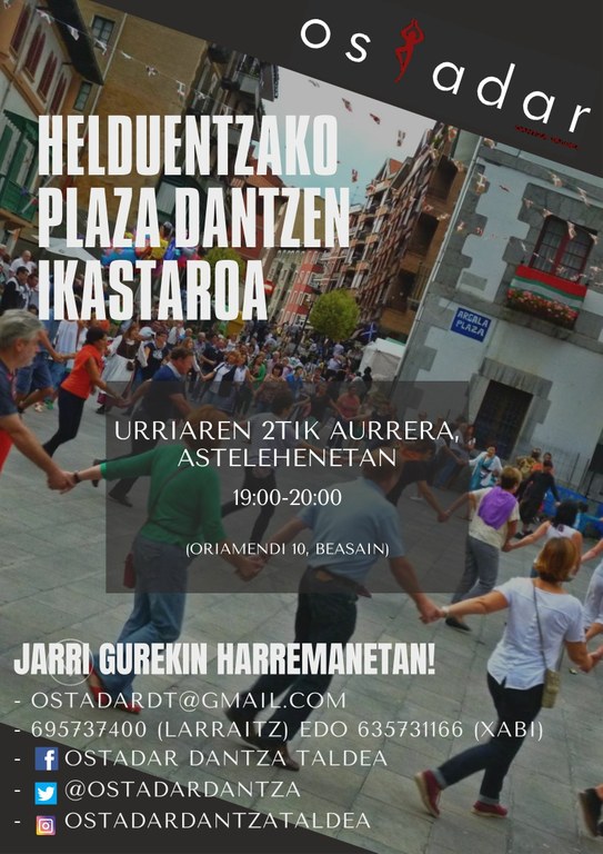 Plaza dantzen ikastaroa osatzeko deialdi berria Beasainen, Ostadar Dantza Taldearen eskutik