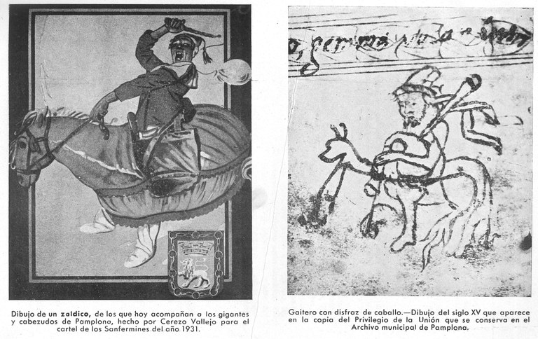 Zaldiko de Pamplona (1931) y gaitero con dsfraz de caballo (s. XV) Zaldiko de Pamplona (1931) y gaitero con dsfraz de caballo (s. XV)