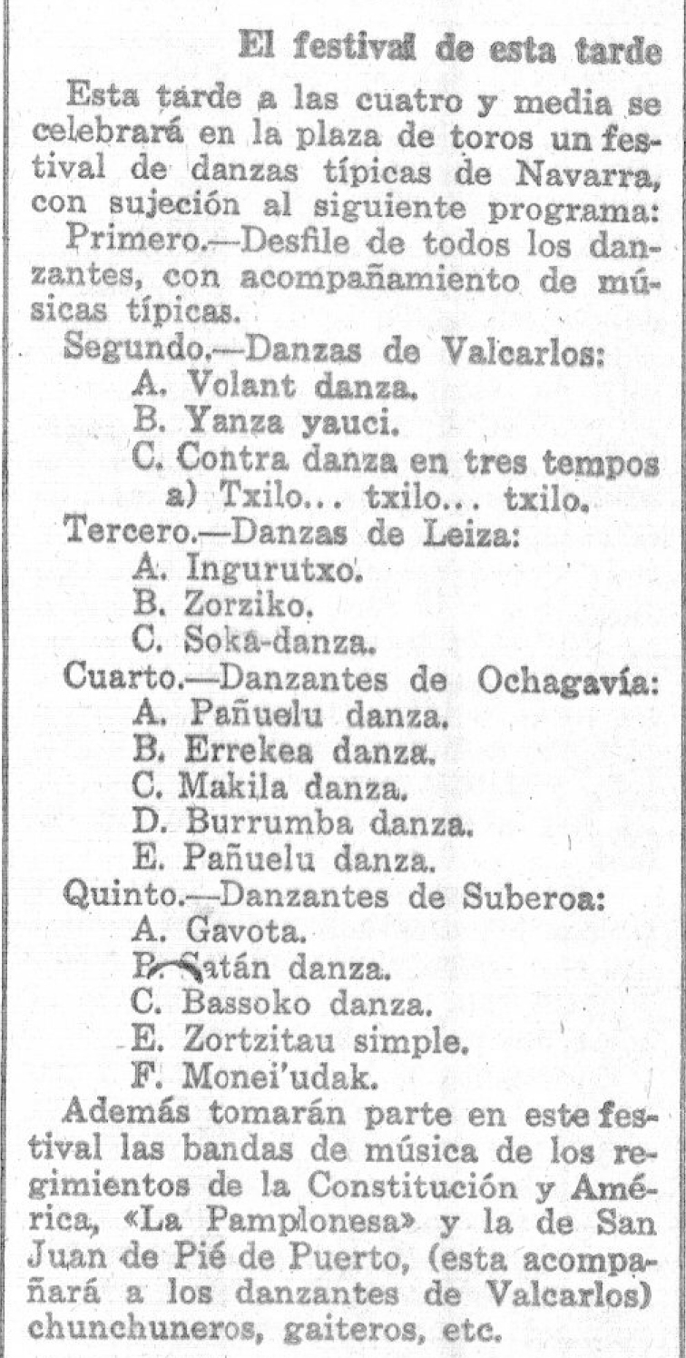 Diario de Navarra - Eusko Ikaskuntzaren II kongresua - dantzak Diario de Navarra - Eusko Ikaskuntzaren II kongresua - dantzak