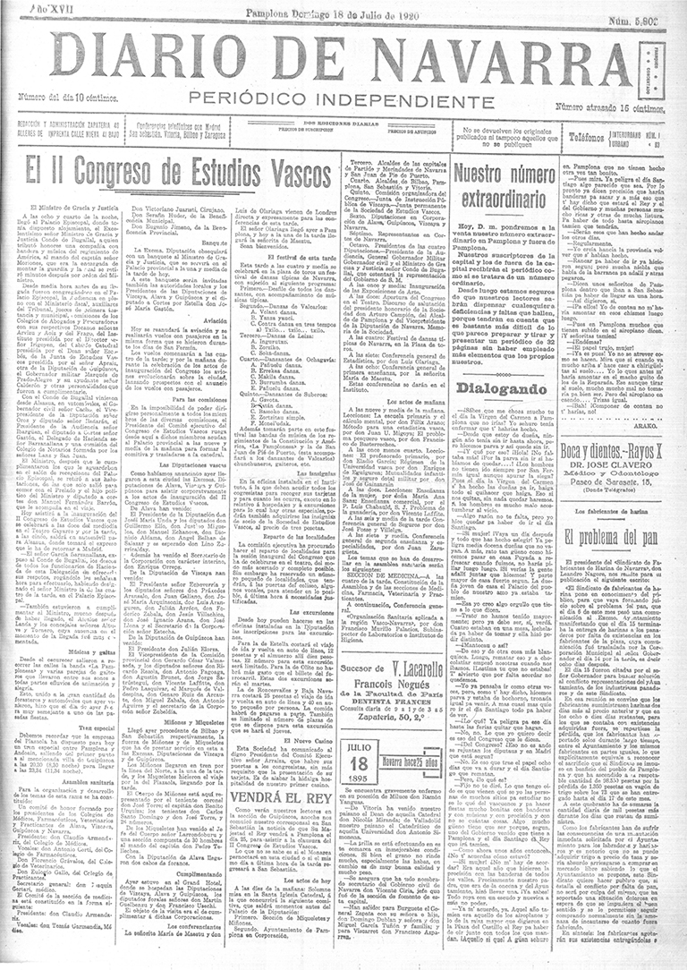 Diario de Navarra - Eusko Ikaskuntzaren II kongresua Diario de Navarra - Eusko Ikaskuntzaren II kongresua