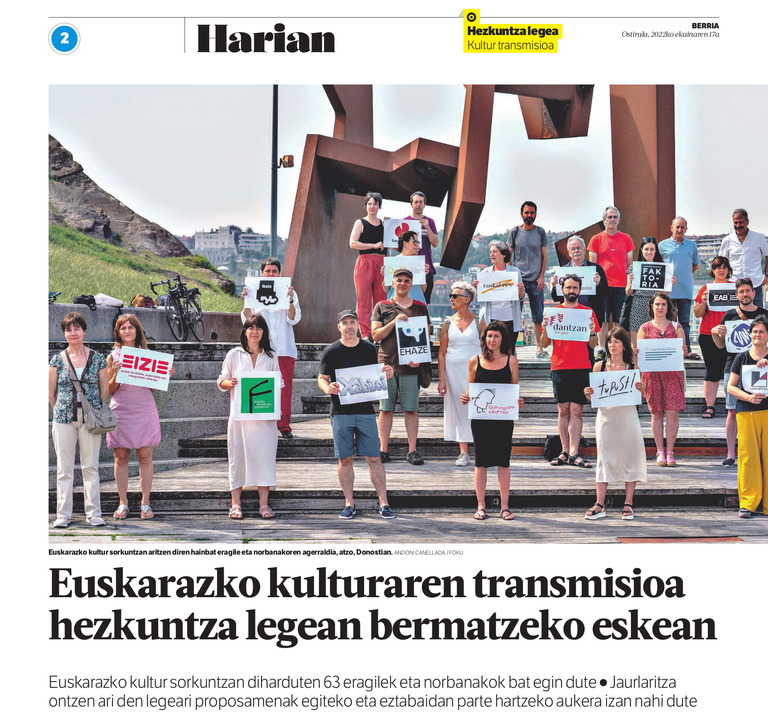 Euskal kultura hezkuntza Euskal Kulturgintzaren Transmisioa Hezkuntzan barneratzeko agerrialdia, 2022-06-16.