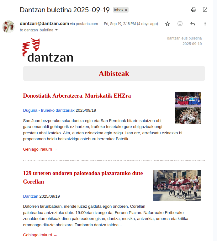 Dantzan buletina jaso astero