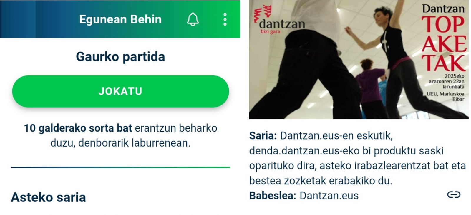 Dantzan Egunean Behin jokoan