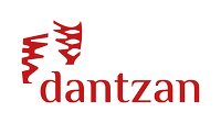 Dantzan logo, hondo zuri, irudi gorri.