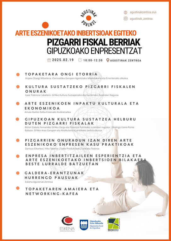 Jardunaldia: Pizgarri fiskalak arte eszenikoetan inbertsioak egiteko Jardunaldia: Pizgarri fiskalak arte eszenikoetan inbertsioak egiteko