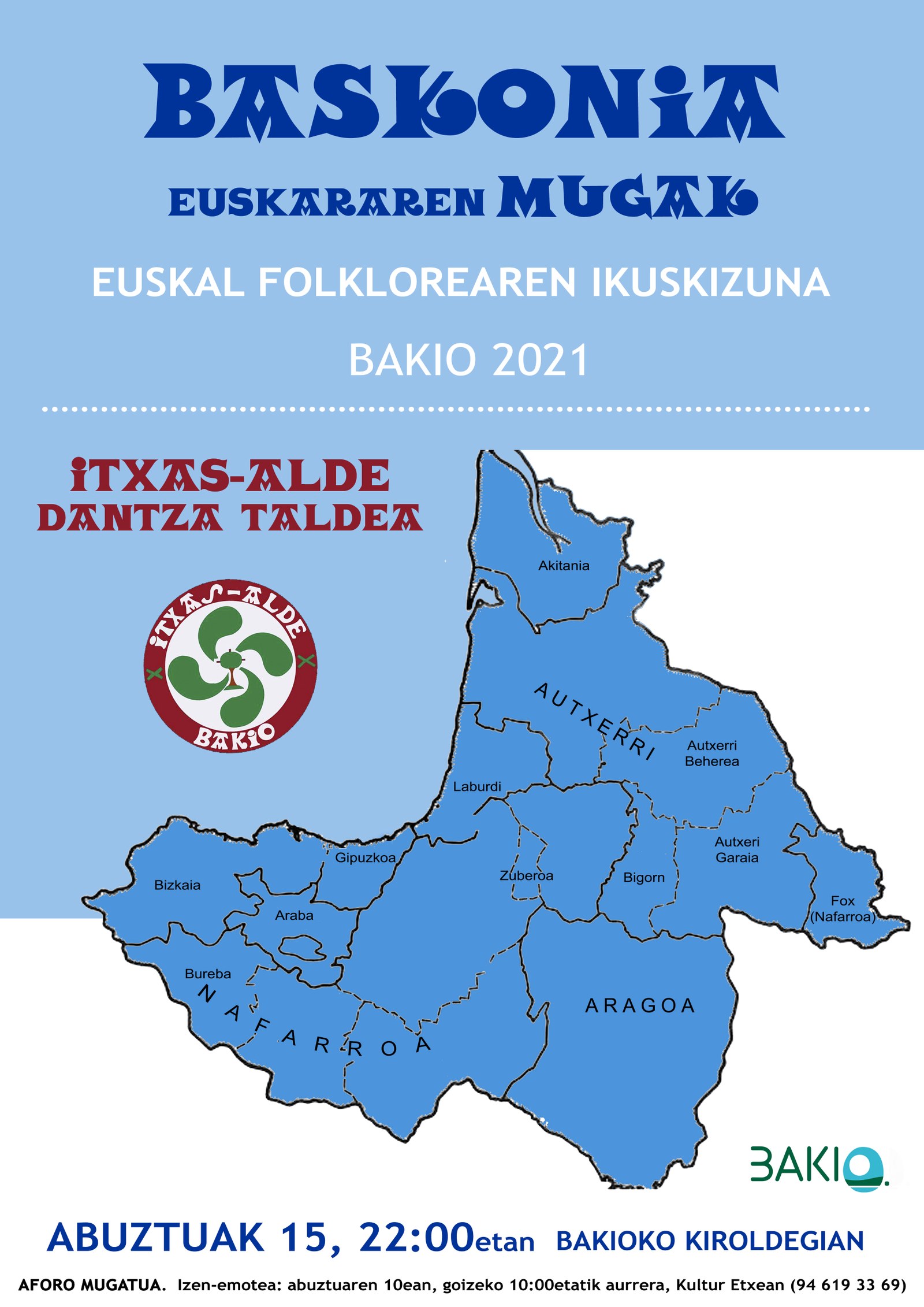 Baskonia, euskararen mugak. Dantza ikuskizuna, Bakio.