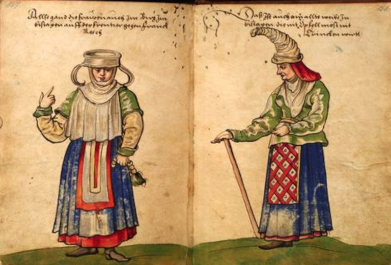 Weiditz 182 Euskal emakume baten jantzia Frantziako mugan eta euskal agure baten jantzi tradizionala 