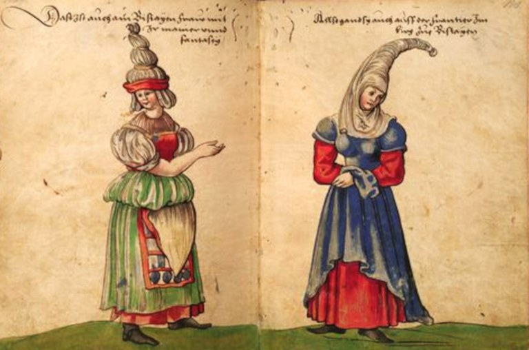 Weiditz 185 Euskal emakume baten jantzia eta euskal emakume baten jantzia Espainiako eta Frantziako mugan